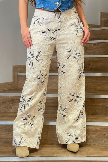 Pantalón DF06143 para mujer de silueta amplia y relajada tipo palazzo dyaboo beige 2