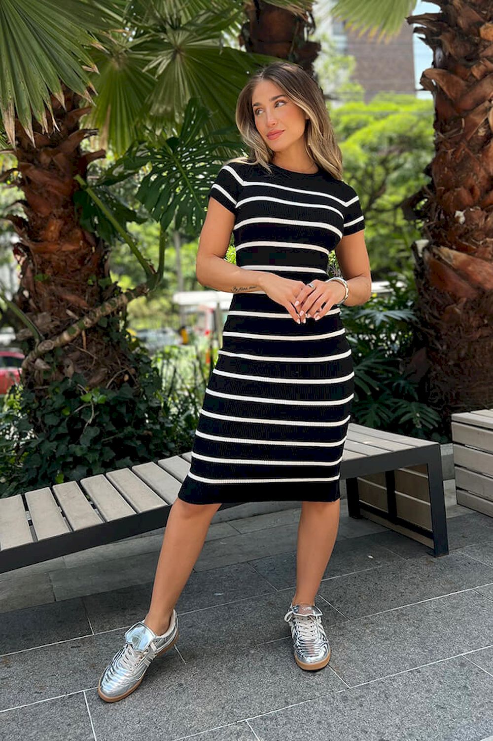 Vestido largo tejido rayas para mujer 7412 dyaboo negro