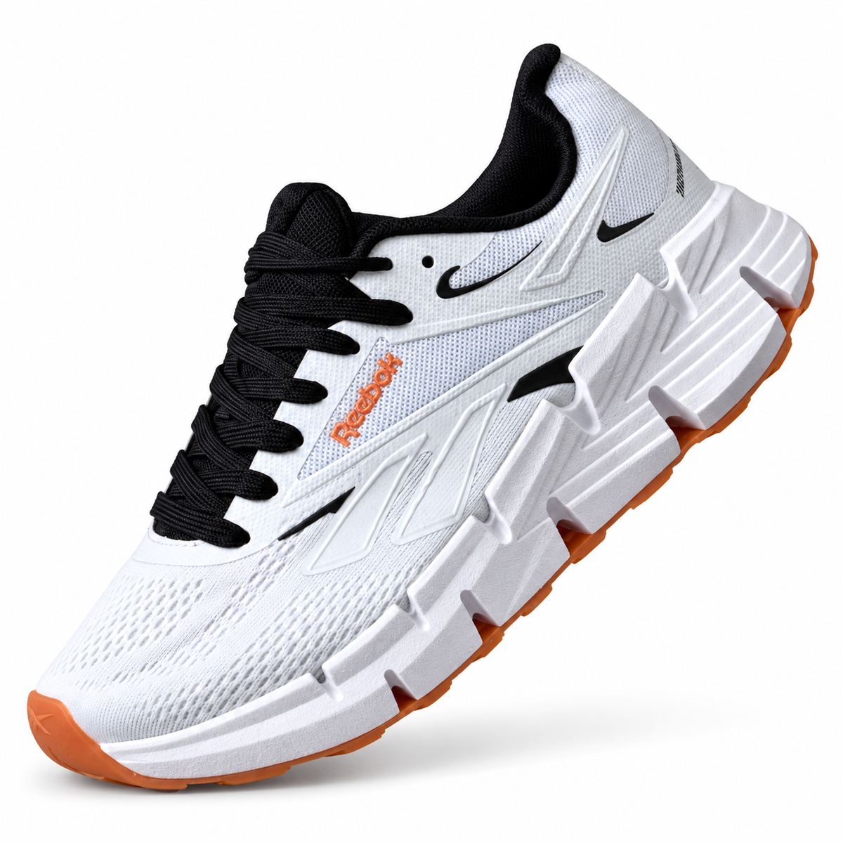 1026-H118 REEBOK BLANCO X NEGRO X CARAMELO — vista individual evidenciada en JU-O003, fondo blanco