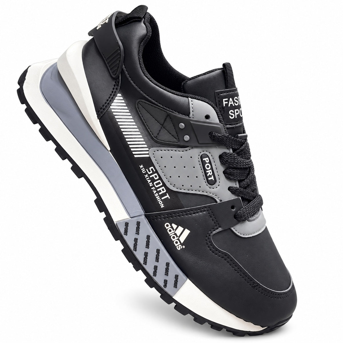 1026-H132 ADIDAS NEGRO X GRIS X BLANCO