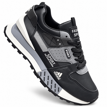 1026-H132 ADIDAS NEGRO X GRIS X BLANCO — vista individual evidenciada en JU-O005, fondo blanco
