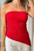 Top DF02389  para mujer strapless de textura acanalada dyaboo color rojo 1