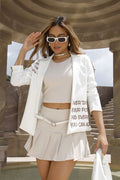 Blazer Estampado manga larga DF16018 elaborado en poliester para mujer dyaboo blanco