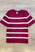 Blusa 7941 para mujer manga corta, silueta ajustada con diseño corto para mujer tejida dyaboo color vinotinto