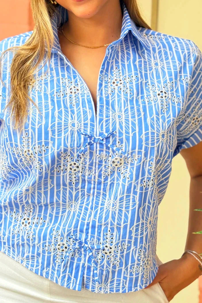 Blusa Corta Manga Corta-Plus DP01042 para mujer dyaboo azul