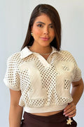 Blusa Corta Manga Corta DF02745 Para mujer dyaboo beige