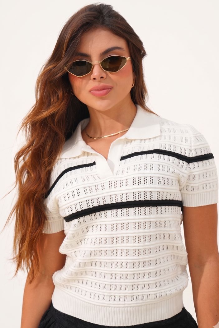 Blusa Corta Manga Corta TF01A87 para mujer dyaboo crudo/blanco