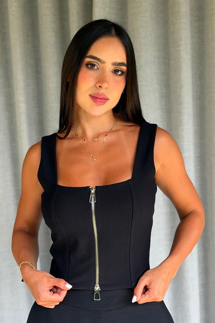 Blusa Corta Sisa DF01A07 corset moderno para mujer dyaboo negro