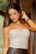 Blusa Corta Strapless DF01A04 para mujer dyaboo camel