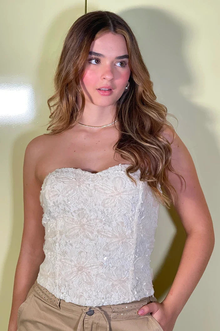 Blusa Corta Strapless DF01A17 para mujer dyaboo beige