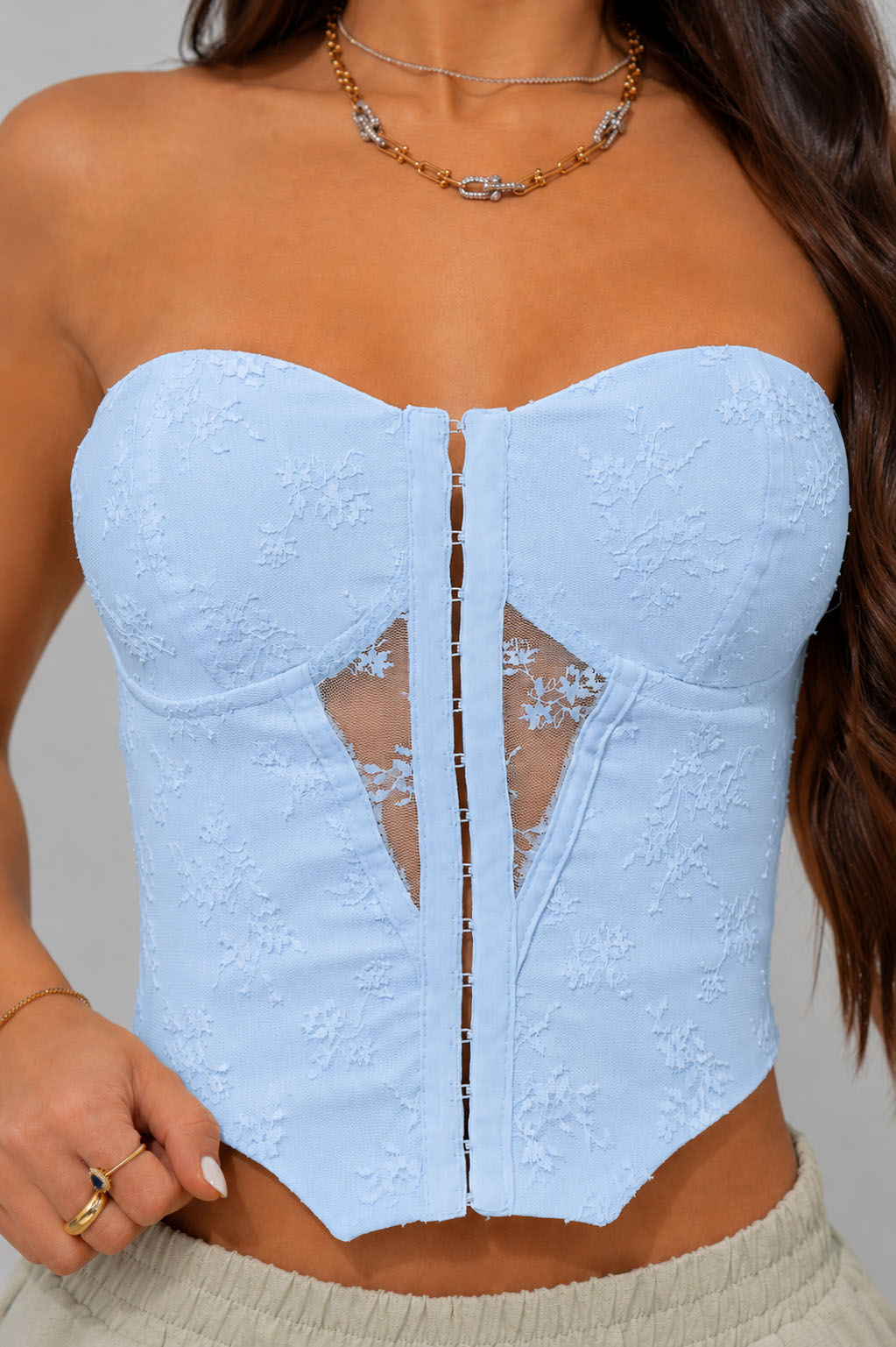 Blusa Corta Strapless DF01B13 para mujer dyaboo azul