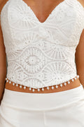 Blusa DF01772 corta tiras  para mujer elaborada en encaje dyaboo crudo 3