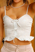 Blusa DF01773 corta  para mujer elaborada en poliéster con encaje dyaboo beige 3