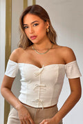 Blusa DF01790 para mujer, silueta ajustada, elaborada en poliéster dyaboo color crudo 1