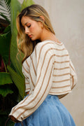 Blusa DF01805 Manga Larga para mujer, silueta amplia, elaborada en tejido en algodón dyaboo color camel