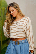 Blusa DF01805 Manga Larga para mujer, silueta amplia, elaborada en tejido en algodón dyaboo color camel 1