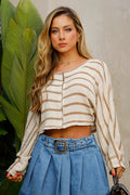 Blusa DF01805 Manga Larga para mujer, silueta amplia, elaborada en tejido en algodón dyaboo color camel 2