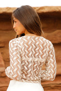 Blusa DF01825 para mujer tejida en diseño zigzag con transparencias sutiles dyaboo color beige 4