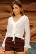Blusa DF01827 con boleros delanteros ppara mujer dyaboo crudo/blanco