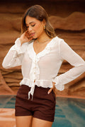 Blusa DF01827 con boleros delanteros ppara mujer dyaboo crudo/blanco
