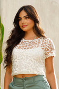 Blusa DF01836 para mujer, silueta ajustada, elaborada en transparencia dyaboo color crudo 1