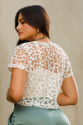 Blusa DF01836 para mujer, silueta ajustada, elaborada en transparencia dyaboo color crudo