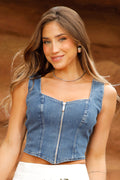 Blusa DF01844 para mujer en mezclilla tipo corset dyaboo color azul 2