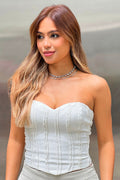 Blusa DF01858 para mujer tipo corset blanco sin tirantes con textura acanalada dyaboo color crudo 1