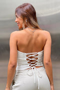 Blusa DF01858 para mujer tipo corset blanco sin tirantes con textura acanalada dyaboo color crudo 3
