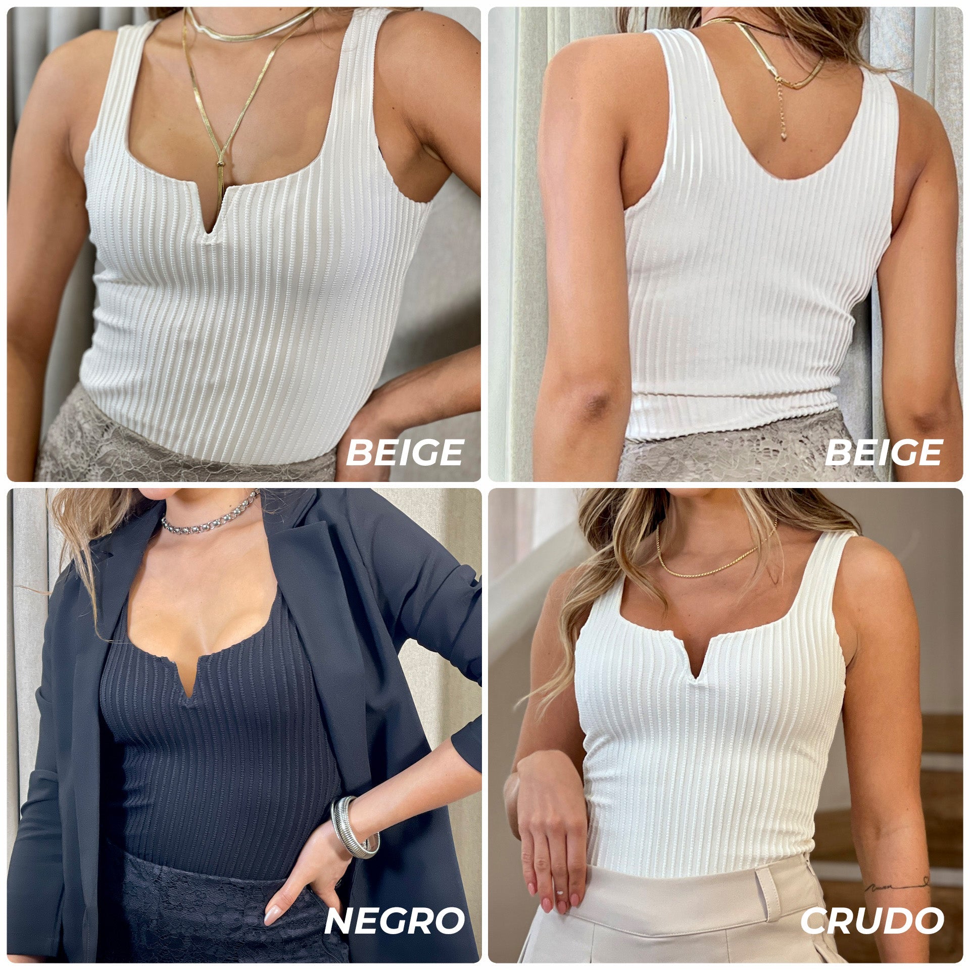 Blusa DF02252 manga sisa con abertura en pecho para mujer elaborada en spandex dyaboo colores beige, crudo y negro