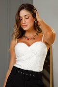 Blusa DF02284 silueta ajustada para mujer, elaborada en poliéster con grabado en tejido dyaboo crudo