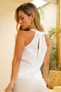 Blusa DF02329 silueta amplia para mujer, elborada en chalis con poliéster bordado dyaboo color crudo