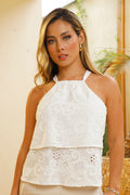 Blusa DF02329 silueta amplia para mujer, elborada en chalis con poliéster bordado dyaboo color crudo 5