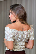Blusa DF02352  para mujer estilo campesina con escote hombros descubiertos dyaboo color beige 2