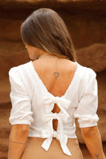 Blusa DF02357 para mujer de silueta corta y manga 3/4 con elástico en el puño dyaboo color crudo 5