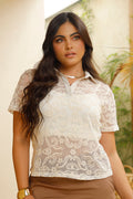 Blusa DF02366 para mujer con diseño floral y transparencias sutiles dyaboo color beige 1