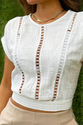 Blusa DF02393 para mujer estilo romántico y bohemio elanborado  en tejido crochet dyaboo color crudo