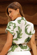 Blusa DF21300 para mujer de manga corta con estampado botánico dyaboo color verde