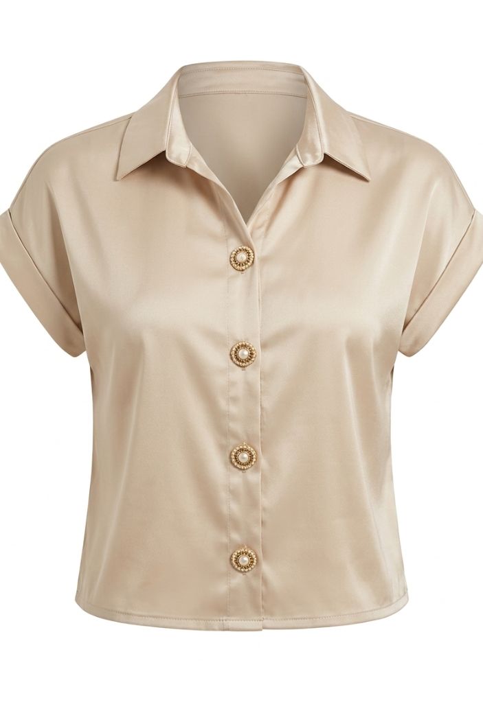 Blusa Larga Mang Corta DF02565 para mujer dyaboo  beige