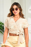 Blusa Larga Manga Corta DF02445 para mujer dyaboo camel