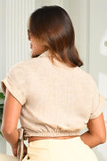 Blusa Larga Manga Corta DF02445 para mujer dyaboo camel