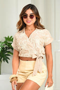 Blusa Larga Manga Corta DF02445 para mujer dyaboo camel