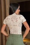 Blusa Larga Manga Corta DF02522 para mujer dyaboo beige
