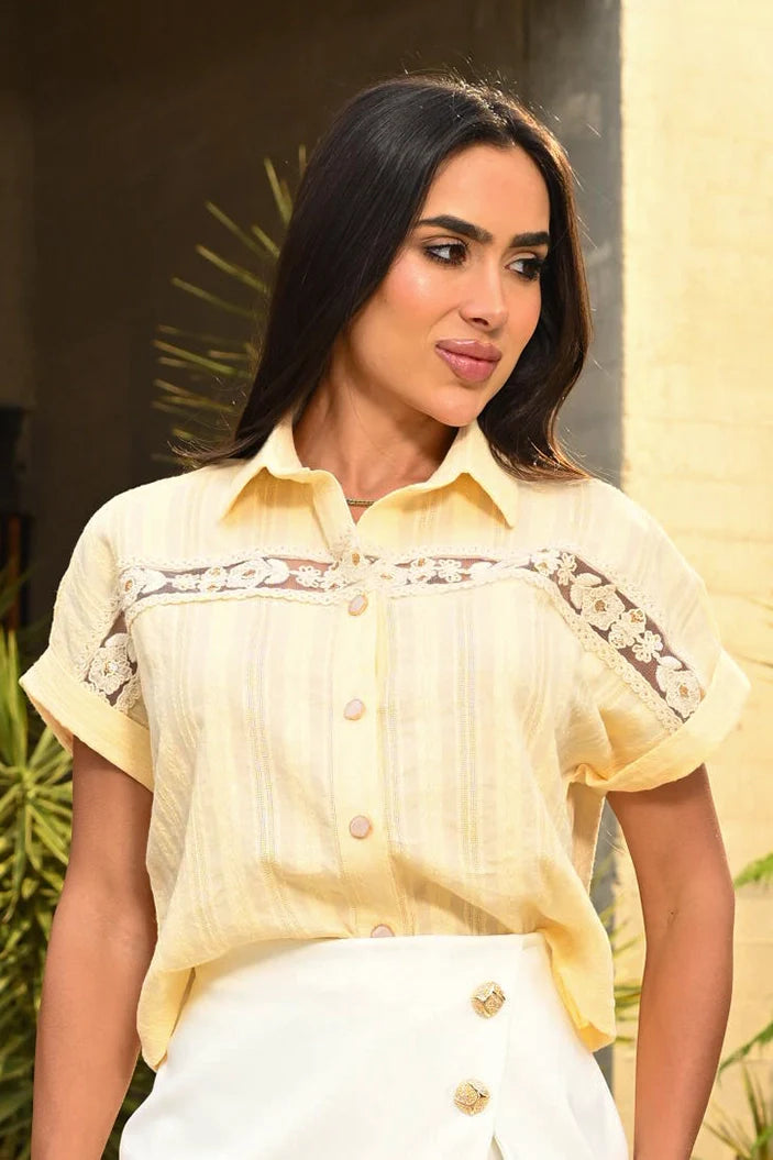 Blusa Larga Manga Corta DF02575 Para mujer dyaboo amarilla