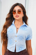 Blusa Larga Manga Corta DF02581 para mujer dyaboo azul