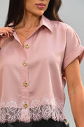 Blusa Larga Manga Corta DF02584 para mujer dyaboo ROSADO