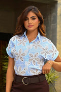 Blusa Larga Manga Corta DF02671 Para mujer dyaboo azul