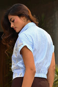 Blusa Larga Manga Corta DF02671 Para mujer dyaboo azul