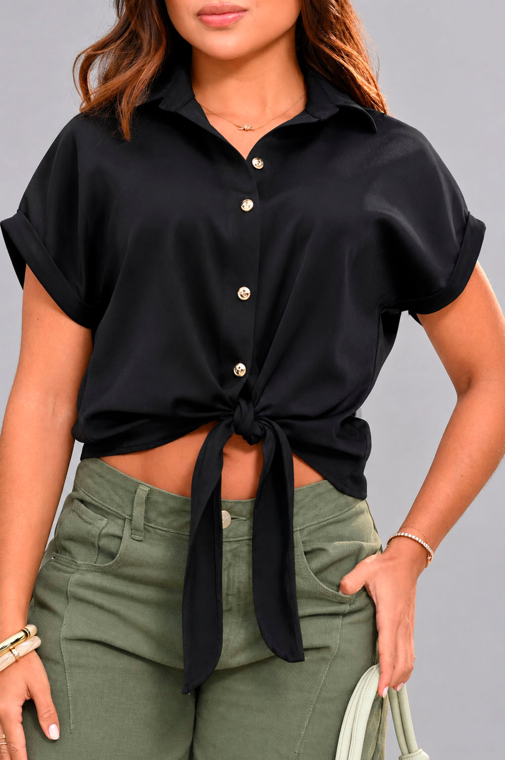 Blusa Larga Manga Corta DF02675 para mujer dyaboo negro