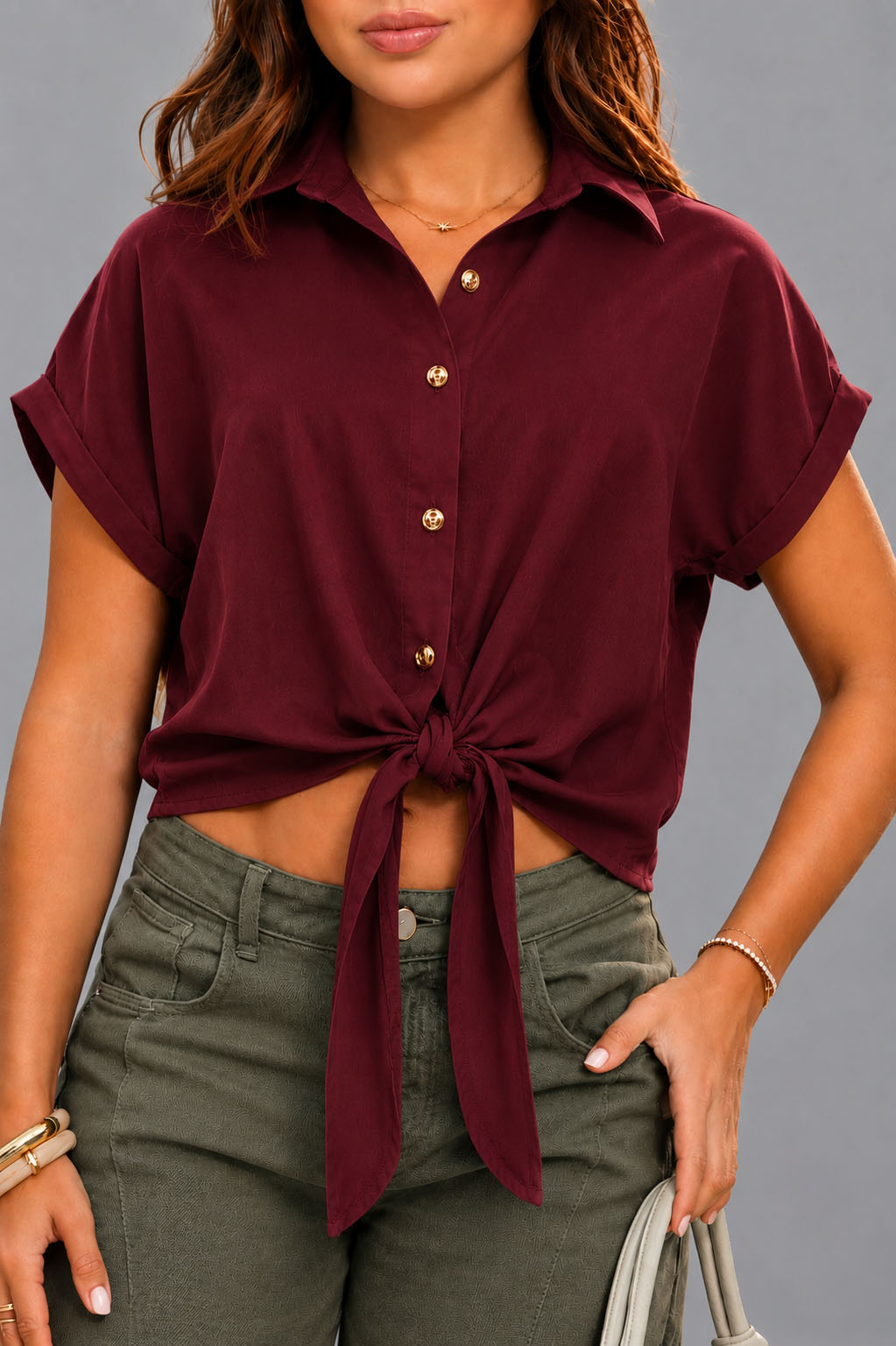 Blusa Larga Manga Corta DF02675 para mujer dyaboo vinotinto